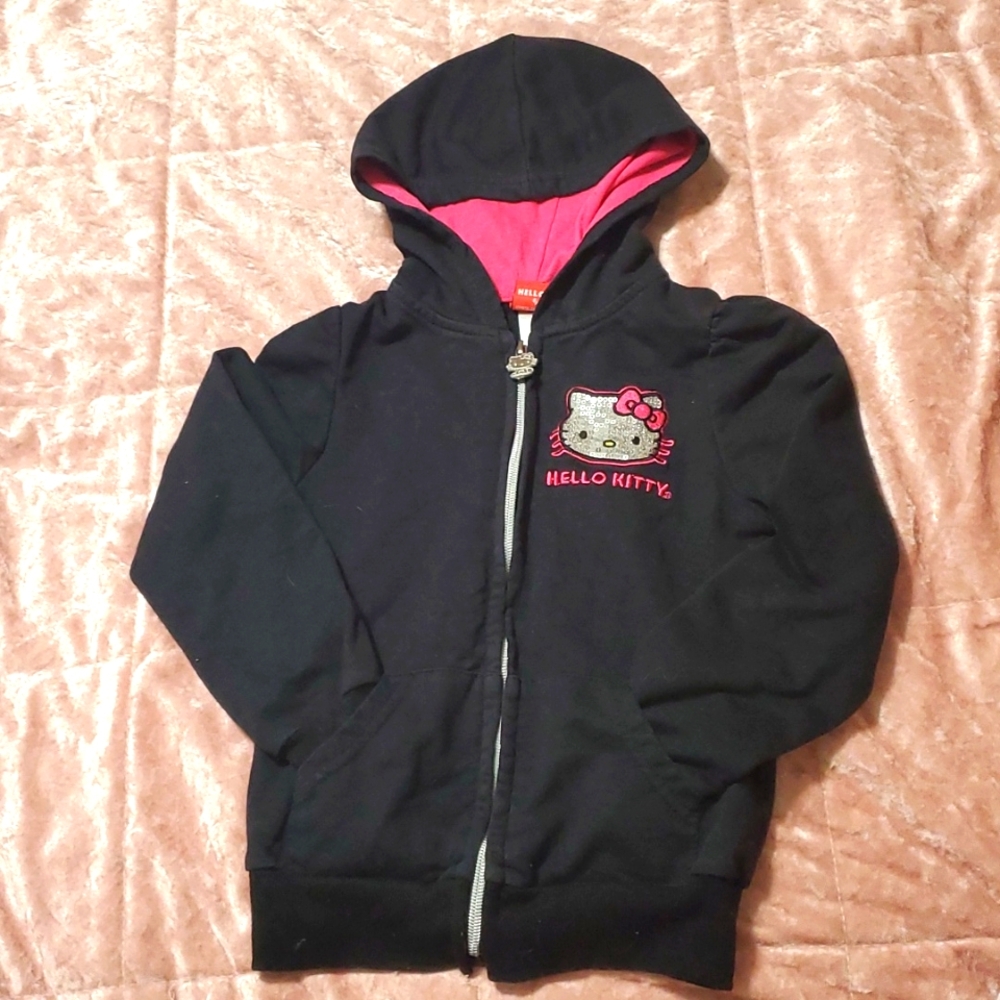 Girls Hello Kitty hoodie  with sequins zip up sweater size 6